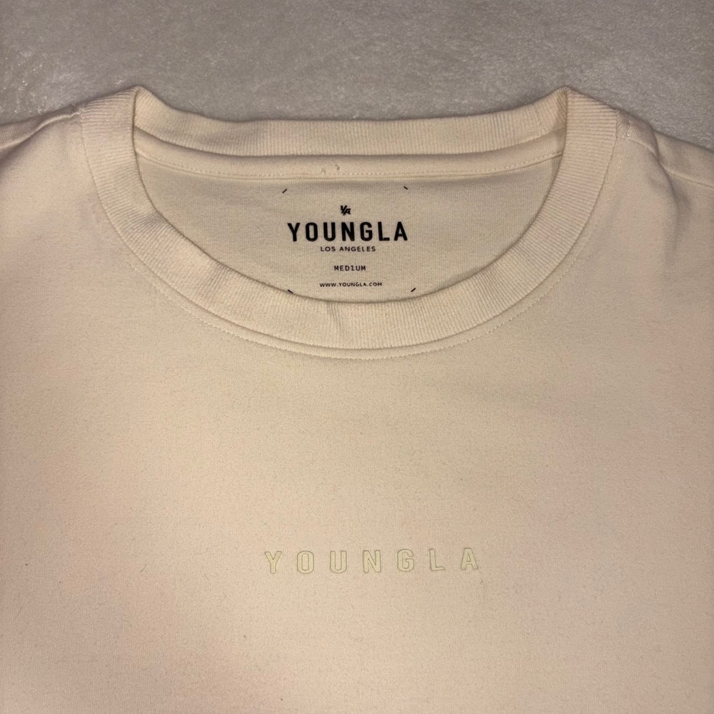 YOUNGLA 450 Cloud Foam Long Sleeve Tee Mens M Cream Gym Streetwear Relaxed Shirt - Picture 2 of 10